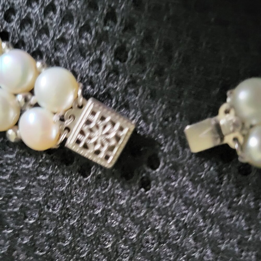 VINTAGE STERLING SILVER CULTURED PEARL CHOKER NECKLACE - Picture 5 of 11